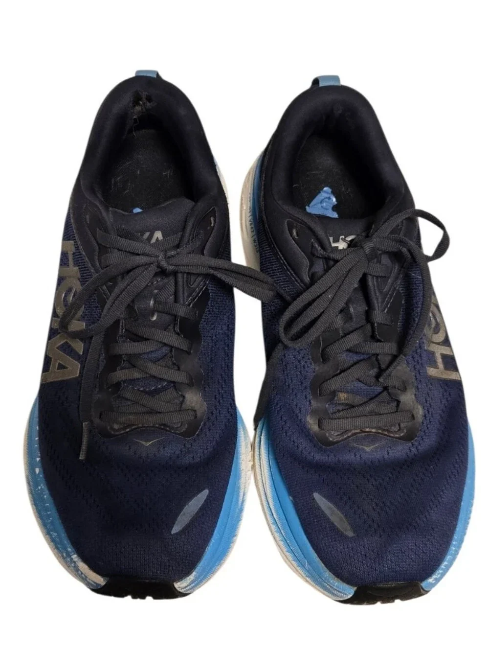 HOKA Men's Bondi 8 Navy Blue Running Shoes with Light Blue Accents Size 9.5D